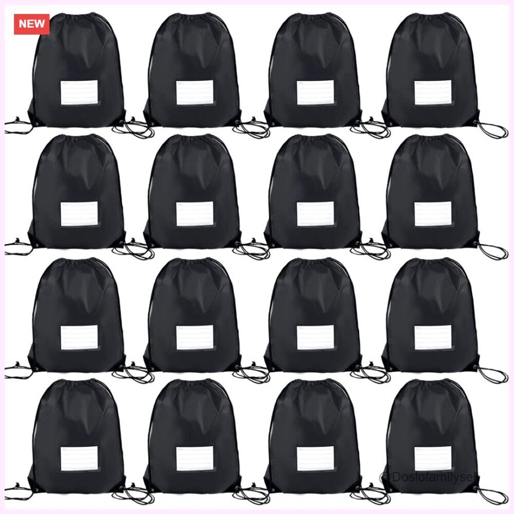 16 Pack Drawstring Bags, Polyester Fabric, Reinforced PU Leather Corners,